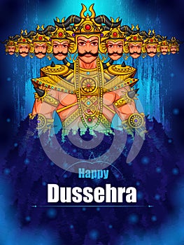 Ravana monster in Happy Dussehra background showing festival of India