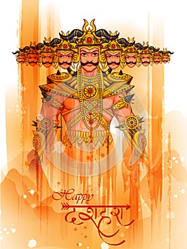 Ravana monster in Happy Dussehra background showing festival of India