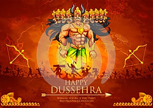 Ravana with ten heads for Navratri festival of India poster for Dussehra