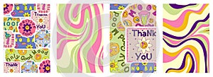 Rave trippy poster set with patches, smile, sticker. Modern retro abstract design. Abstract trippy psychedelic smile