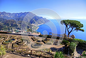 Ravello, the garden and the terrace overlooking the sea which hosts the Wagnerian festival.