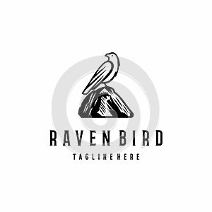 Raven bird logo design line art graphic photo