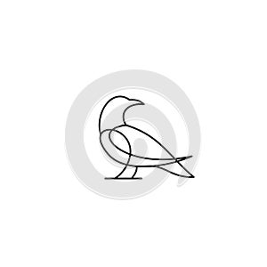 Raven crow black color line outline with isolated background logo icon design vector illustration