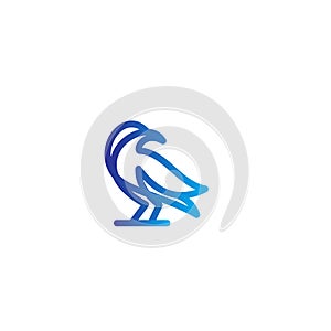 Raven crow blue color line outline isolated white background logo icon design vector illustration