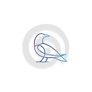 Raven crow blue color line outline isolated white background logo icon design vector illustration
