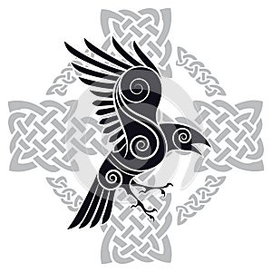 The Raven of Odin in a Celtic style patterned Celtic cross