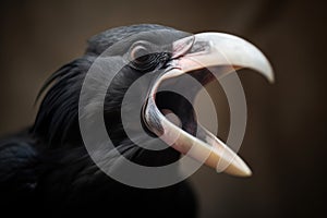 raven with open beak in mid-call