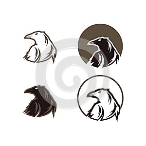 Raven vector or black crow vector outline set