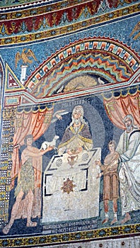 Ravenna, Italy - 18 AUGUST, 2015 - 1500 years old Byzantine mosaics from the UNESCO listed basilica of Saint Vitalis in Ravenna, I