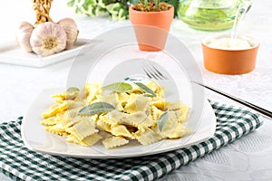 Ravioli with butter and sage