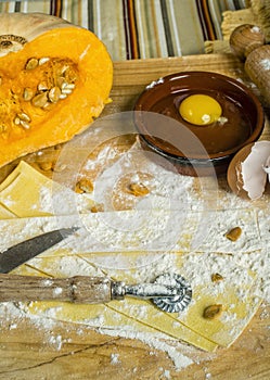 Ravioli making, stuffed italian pasta