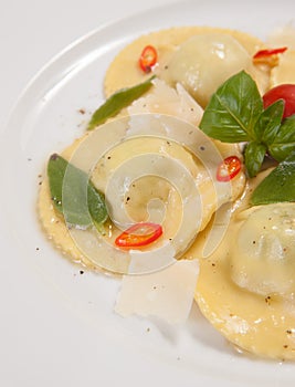 Ravioli with red chily pepper and sweet basil