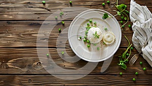 Ravioli with ricotta and young green peas photo