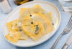 Ravioli on white plate