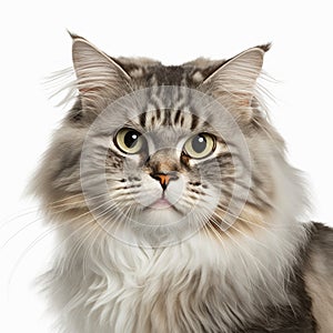 Ravishing adorable ragamuffin cat portrait on white isolated background.