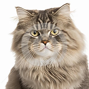 Ravishing adorable ragamuffin cat portrait on white isolated background.