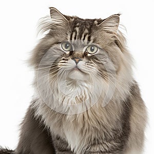 Ravishing adorable ragamuffin cat portrait on white isolated background.