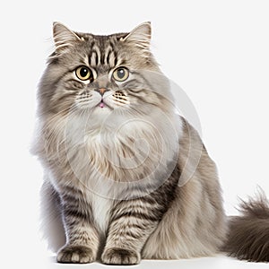 Ravishing adorable ragamuffin cat portrait on white isolated background.