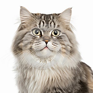 Ravishing adorable ragamuffin cat portrait on white isolated background.