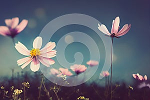 Ravishing closeup flower scenery in natural landscape with starry night sky.