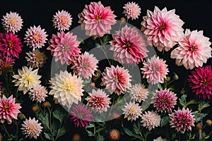 Ravishing digital illustration of blossom dahlia flowers garden.