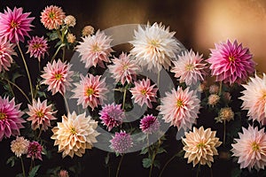 Ravishing digital illustration of blossom dahlia flowers garden.