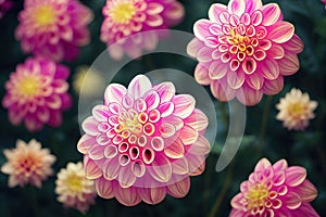 Ravishing digital illustration of blossom dahlia flowers garden.