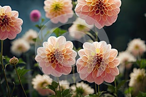 Ravishing digital illustration of blossom dahlia flowers garden.