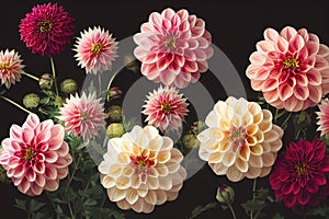 Ravishing digital illustration of blossom dahlia flowers garden.