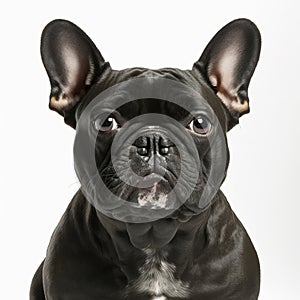 Ravishing French bulldog with curious face portrait on white isolated background