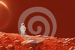 Ravishing Mars landscape feature with red surface and astronaut.