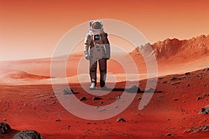 Ravishing Mars landscape feature with red surface and astronaut.