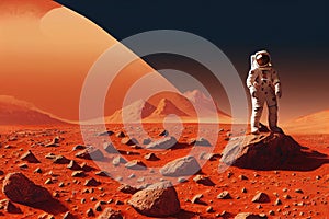 Ravishing Mars landscape feature with red surface and astronaut.