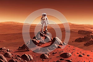 Ravishing Mars landscape feature with red surface and astronaut.