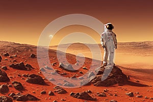 Ravishing Mars landscape feature with red surface and astronaut.