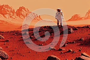 Ravishing Mars landscape feature with red surface and astronaut.