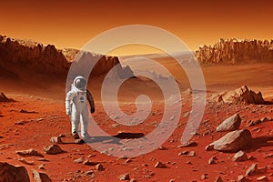 Ravishing Mars landscape feature with red surface and astronaut.