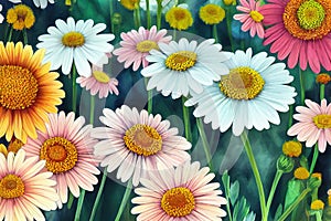 Ravishing multicolor daisy in meadow field background.
