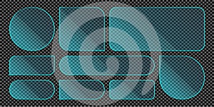 Glass frame user interface elements set with blue-green frames