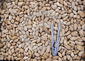 Raw almonds in shell as a background