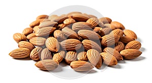 Raw almonds on white background