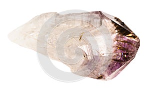 raw amethyst quartz crystal isolated on white