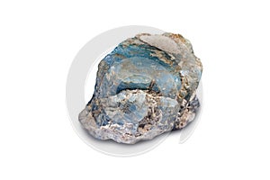 Raw of aquamarine stone isolated on white background.