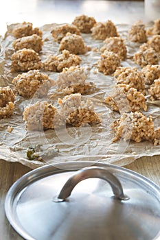 Raw arancini ready to be fried
