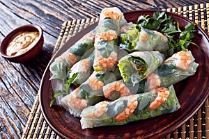 Raw Asian spring rolls of rice paper