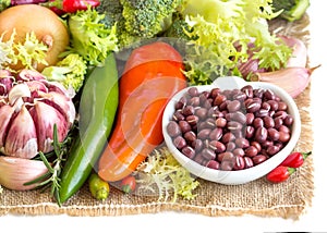 Raw azuki beans and vegetables