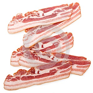 Raw bacon isolated on white background