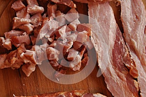 Raw bacon, smoked pork. Component dishes