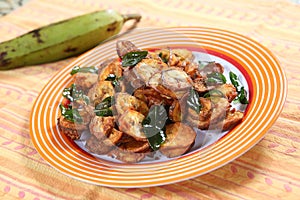 Raw banana side dish, Kancha kadali bhaja