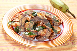 Raw banana side dish, Kancha kadali bhaja